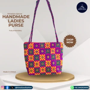Chitrali Handmade Embroidered Ladies Shoulder Purse – Multicolor Traditional Design