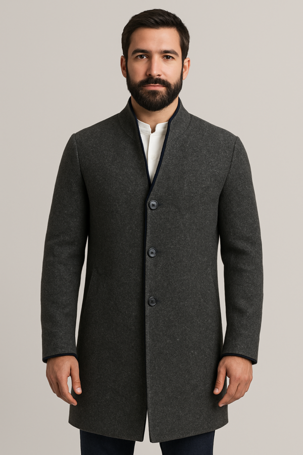 Handmade Pure Woolen Long Coat for Men – Traditional Winter Overcoat