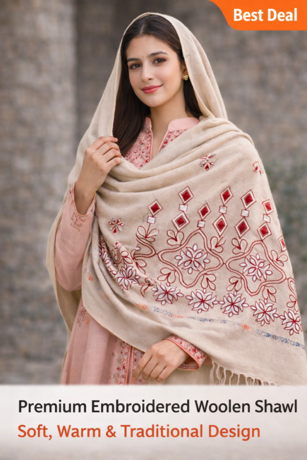 Premium Embroidered Woolen Shawl for Women – Soft, Warm & Elegant Winter Wear
