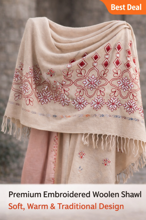 Premium Embroidered Woolen Shawl for Women – Soft, Warm & Elegant Winter Wear